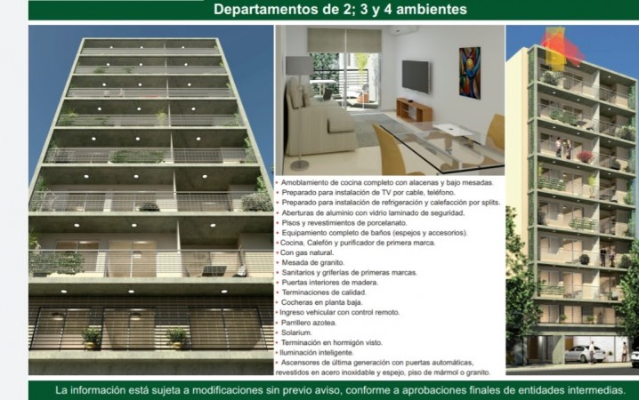 Modernos departamentos desde monoambiente a tres dormitorios
