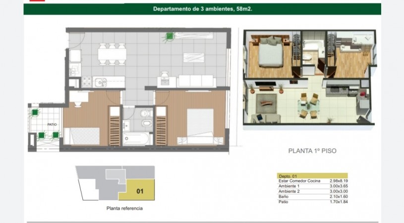 Modernos departamentos desde monoambiente a tres dormitorios