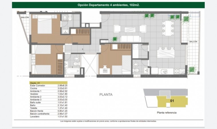 Modernos departamentos desde monoambiente a tres dormitorios