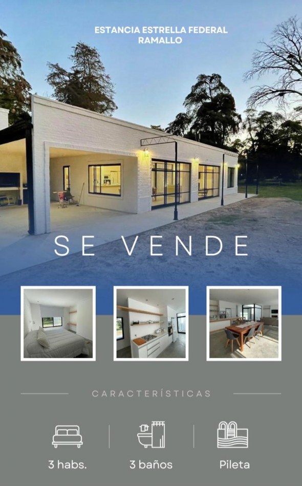 Venta Casa Estancia Estrella Federal. Ramallo , provincia Buenos Aires. Totalmente equipada a estrenar .